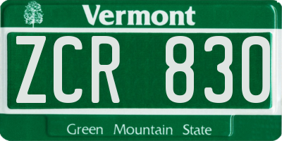 VT license plate ZCR830