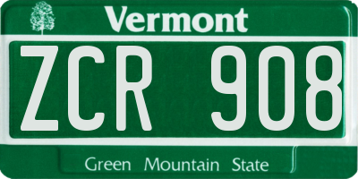 VT license plate ZCR908