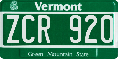 VT license plate ZCR920