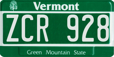 VT license plate ZCR928