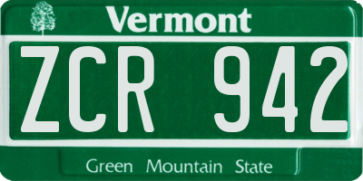 VT license plate ZCR942