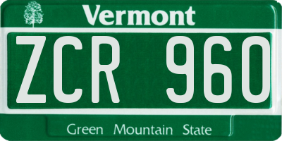 VT license plate ZCR960