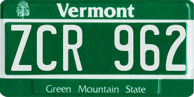 VT license plate ZCR962