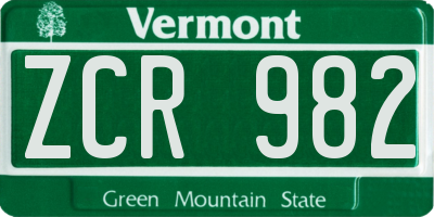 VT license plate ZCR982