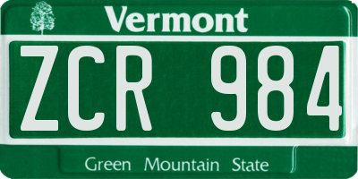 VT license plate ZCR984