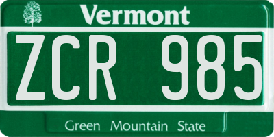 VT license plate ZCR985