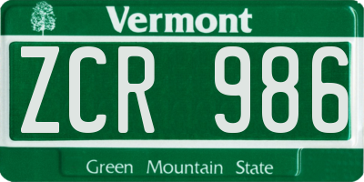 VT license plate ZCR986