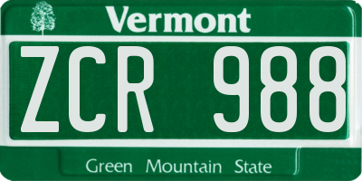 VT license plate ZCR988