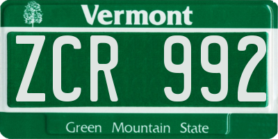 VT license plate ZCR992