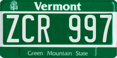 VT license plate ZCR997