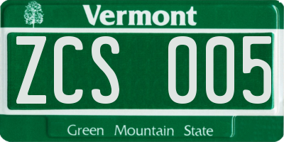 VT license plate ZCS005