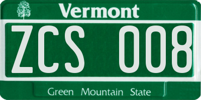 VT license plate ZCS008