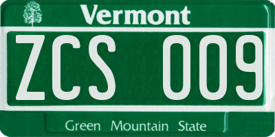 VT license plate ZCS009