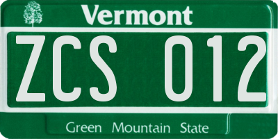 VT license plate ZCS012