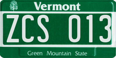 VT license plate ZCS013
