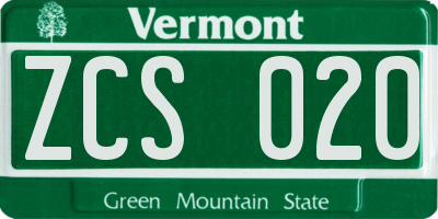 VT license plate ZCS020