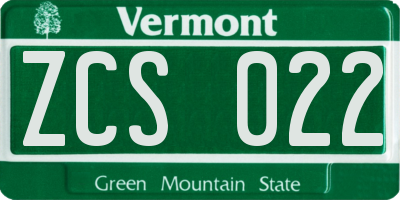 VT license plate ZCS022
