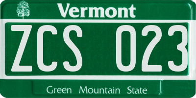 VT license plate ZCS023
