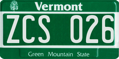 VT license plate ZCS026