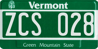 VT license plate ZCS028