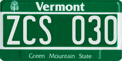 VT license plate ZCS030