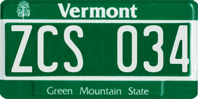VT license plate ZCS034