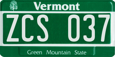 VT license plate ZCS037