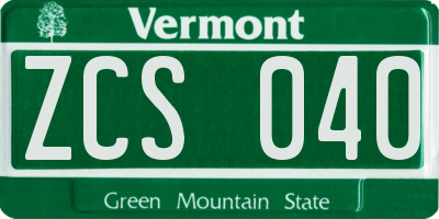 VT license plate ZCS040