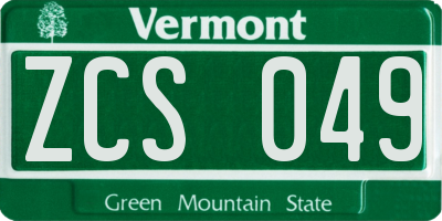 VT license plate ZCS049
