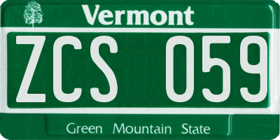 VT license plate ZCS059