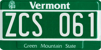 VT license plate ZCS061