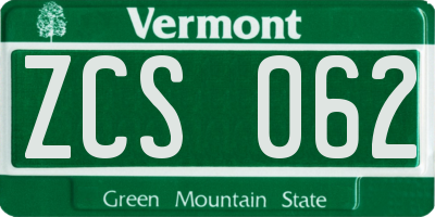 VT license plate ZCS062