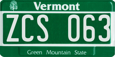 VT license plate ZCS063