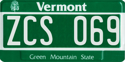 VT license plate ZCS069