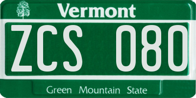 VT license plate ZCS080
