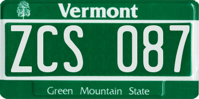 VT license plate ZCS087
