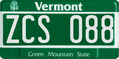 VT license plate ZCS088