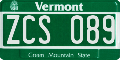 VT license plate ZCS089