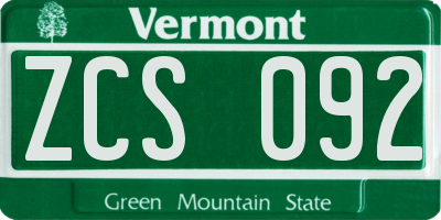 VT license plate ZCS092