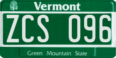 VT license plate ZCS096