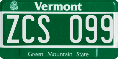 VT license plate ZCS099