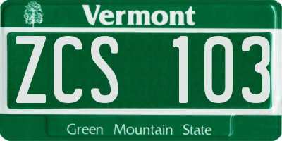 VT license plate ZCS103