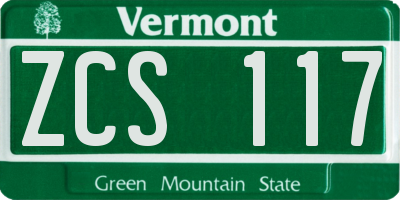 VT license plate ZCS117