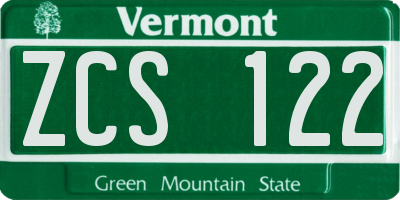 VT license plate ZCS122