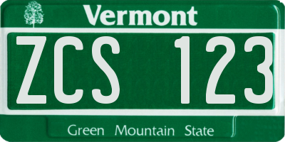 VT license plate ZCS123
