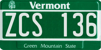 VT license plate ZCS136