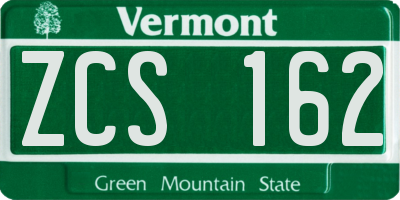 VT license plate ZCS162