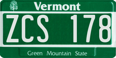 VT license plate ZCS178