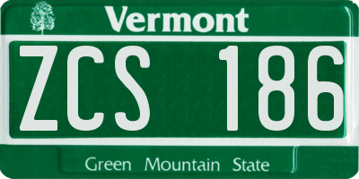 VT license plate ZCS186