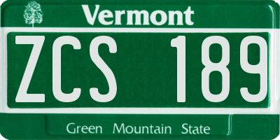 VT license plate ZCS189